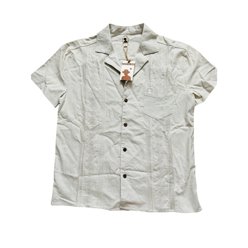 Dandy Del Mar Brisa Linen Shirt Vintage Ivory Embroidered Camp‎ Size S
